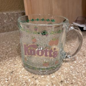 Knott's Berry Farm Coffee Cup Mug Clear Glass Etched Gold Textured MADE IN USA